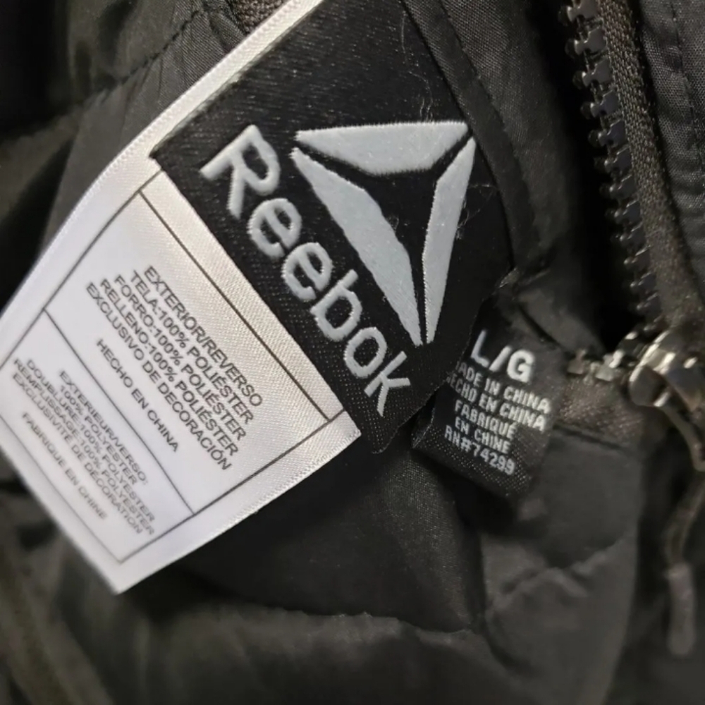 Reebok Large Black Wooley Reversible Jacket Strength Power Puffer warm lined - Picture 5 of 7